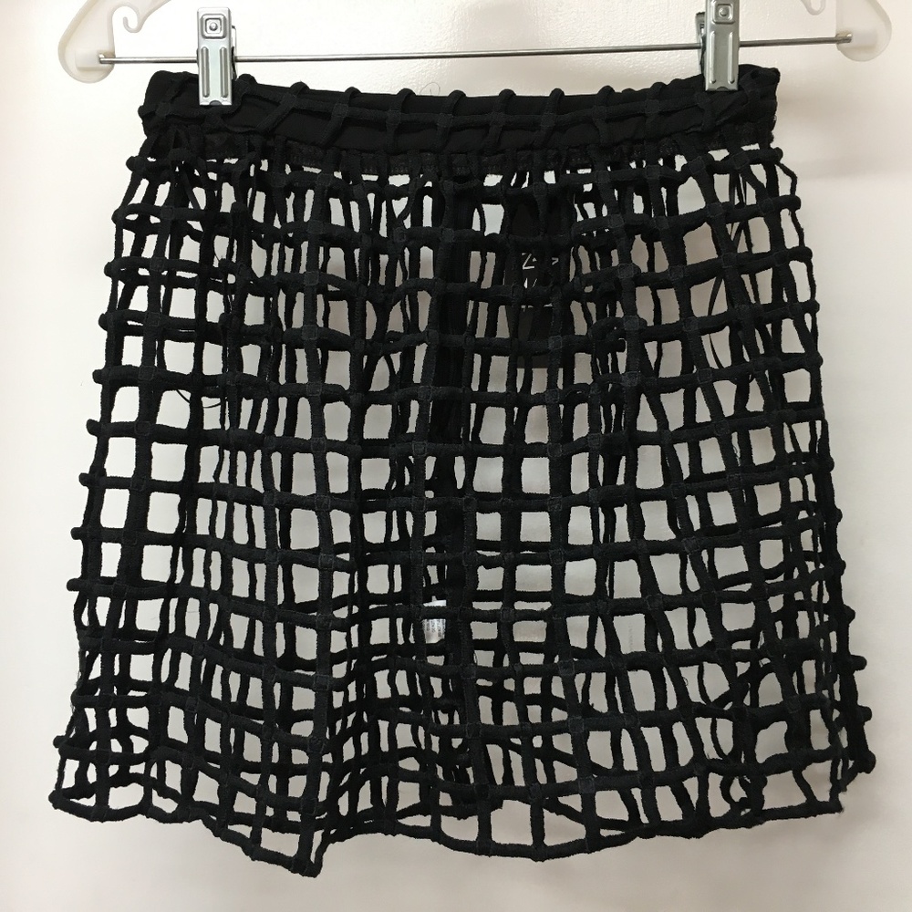NWT LF 1Z45 Black Caged Cut Out Net Mesh Netted Mini Skirt